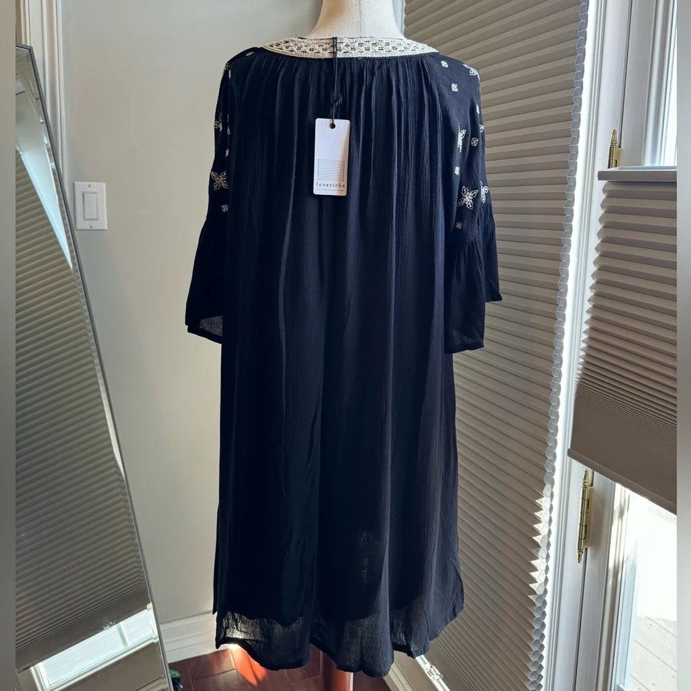 Love Riche | Taupe Boho Bell Sleeved Midi Dress | Small - Picture 4 of 9